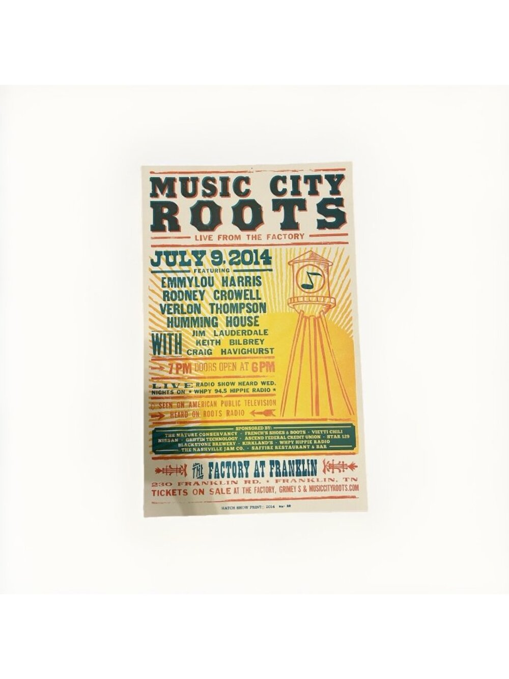 Music City Roots Summer Season 2014 Factory Franklin HATCH SHOW PRINT POSTER